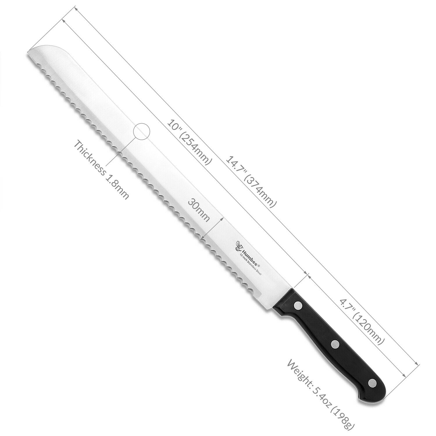 Humbee Chef, Stainless Steel Serrated Bread Knives 8/10/12 inch - Fresh Stock Dated January 2026