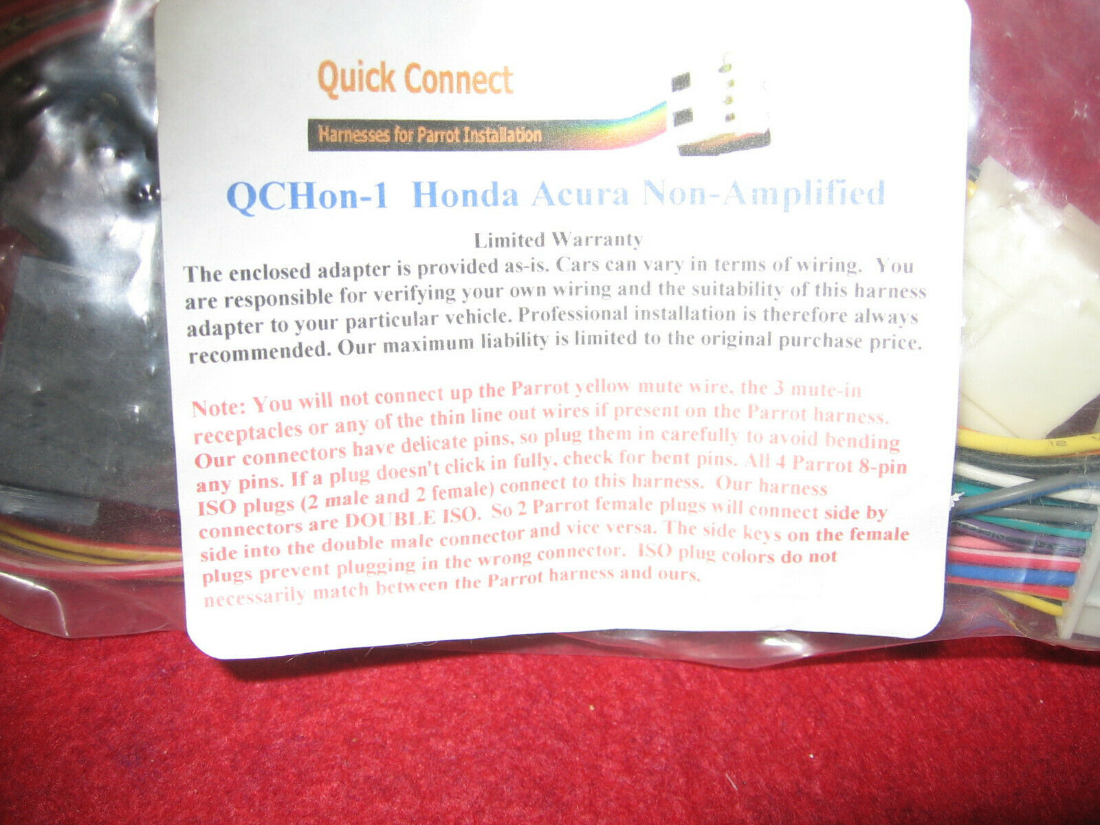 Quick Connect QCHon-1 cable for Parrot 3200 LS-Color into 1998+ Honda and Accura - Fresh Stock Dated December 2025