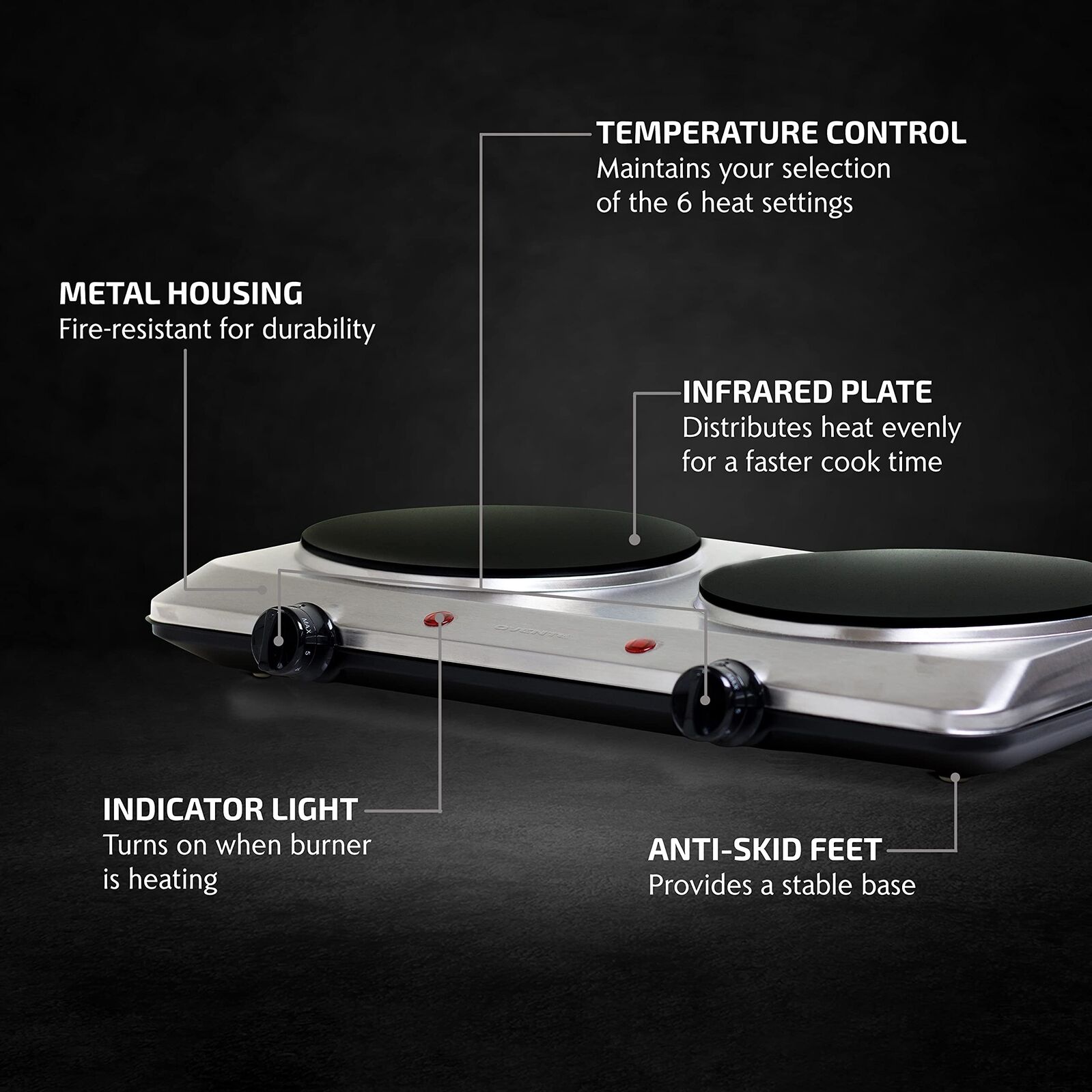 Ovente Electric Double Infrared Burner 7.5 Inch Ceramic Glass Hot Plates Cook... - Fresh Stock Dated February 2026