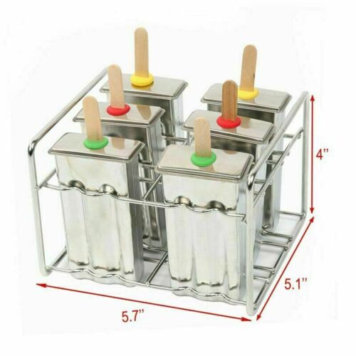 6 Pcs Stainless Steel Popsicle Mold Rack Frozen Treat Maker 50 Wooden Sticks - Fresh Stock Dated January 2026