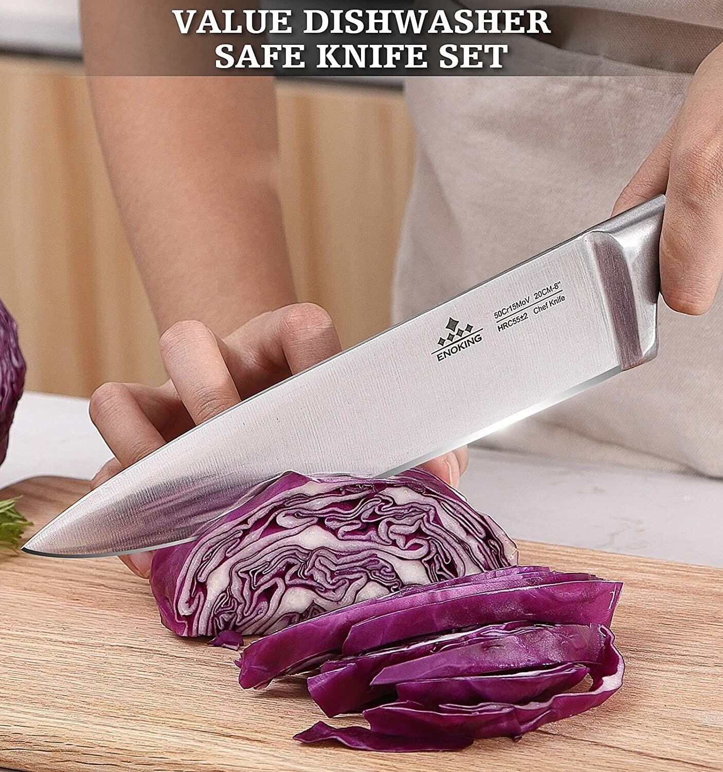 Knife Set, 8-Piece Kitchen Knife Set with Block Wooden German Stainless Steel - Fresh Stock Dated February 2026