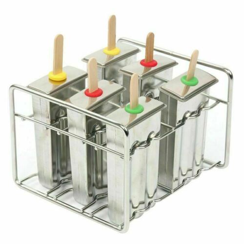 6 Pcs Stainless Steel Popsicle Mold Rack Frozen Treat Maker 50 Wooden Sticks - Fresh Stock Dated January 2026