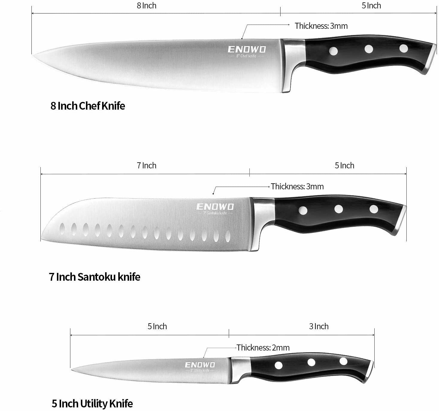 Chef Knife Ultra Sharp Kitchen Knife Set 3 PCS,Premium German Stainless Steel - Fresh Stock Dated January 2026
