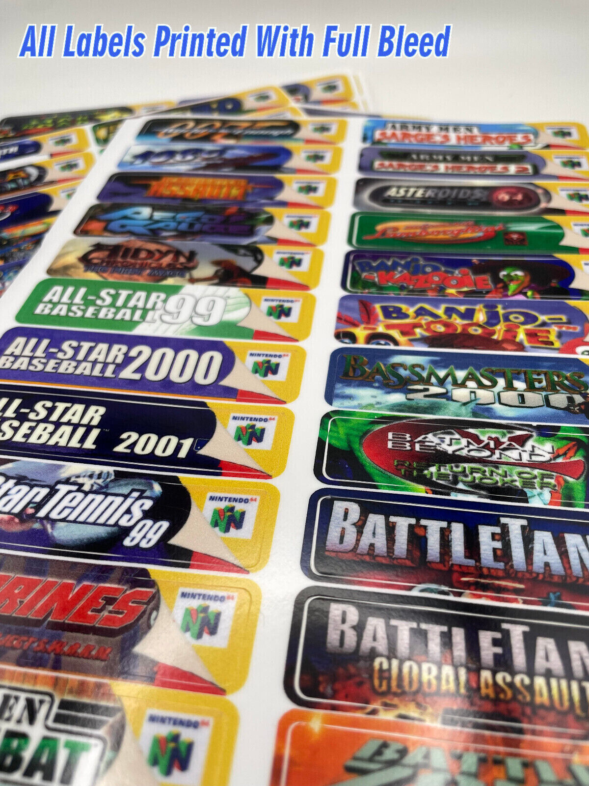 N64 Top End Labels For All 296 US Game Stickers + 215 Extras-Homebrews-Variants - Fresh Stock Dated February 2026