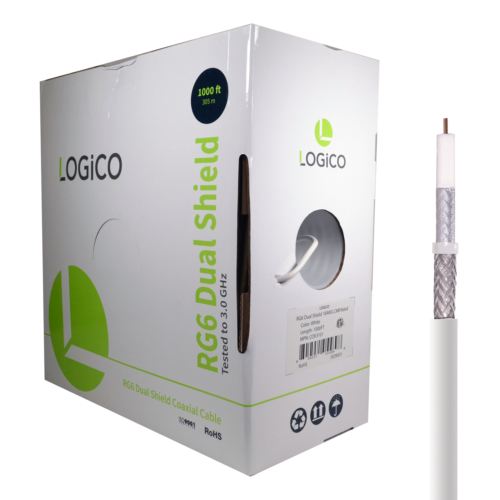 RG6 CoaxCable DualShield 1000FT White+Strip Tool+Crimp Tool+50F-Type Connect Kit - Fresh Stock Dated December 2025