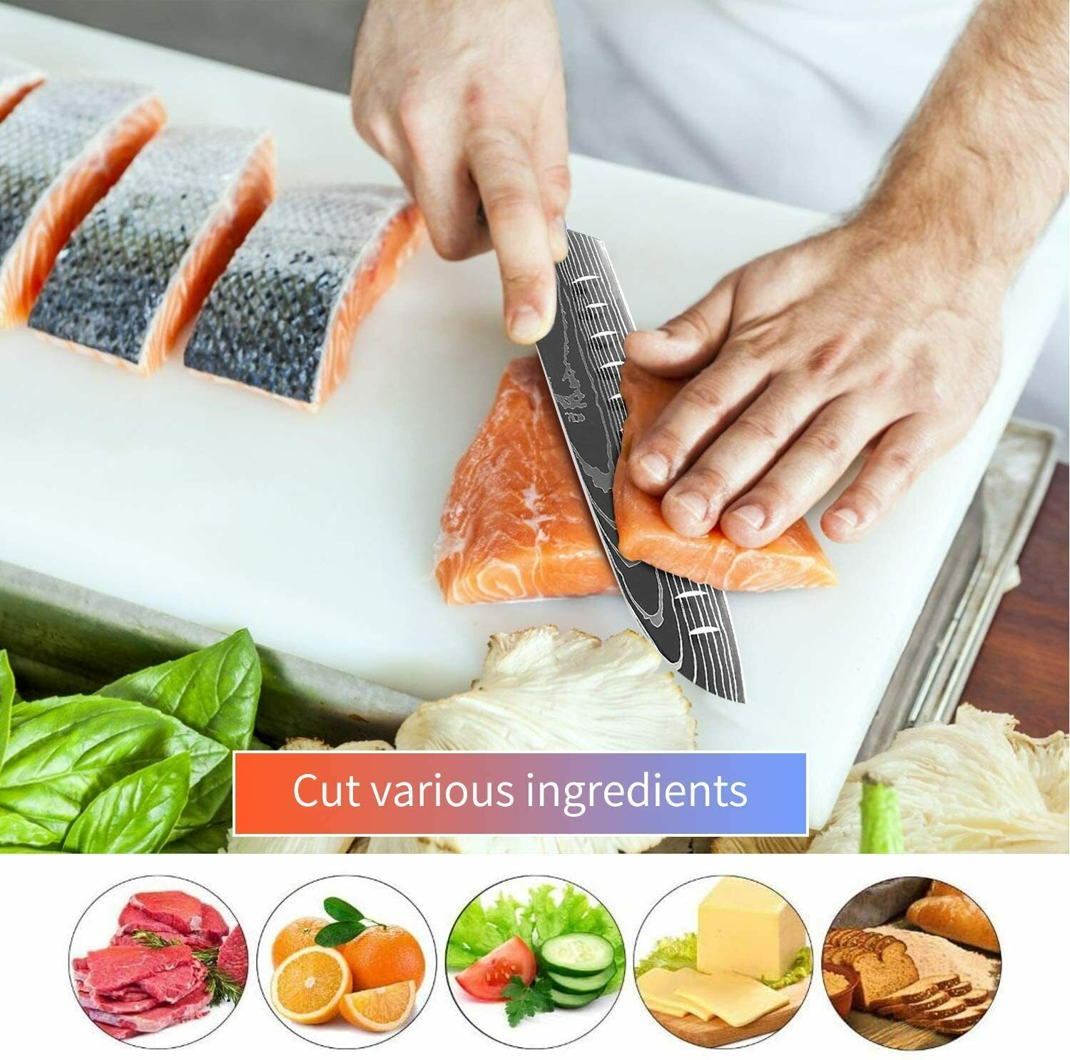 8PC Kitchen Knife Set Stainless Steel Sharp Chef's Knife Damascus Style for Gift - Fresh Stock Dated February 2026