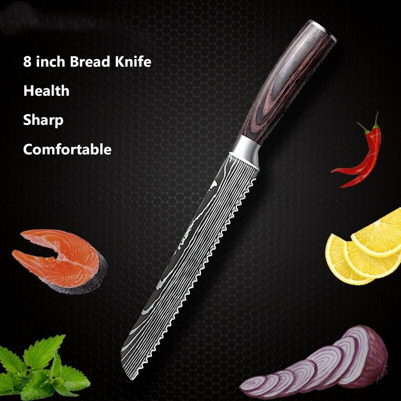 8PC Kitchen Knife Set Stainless Steel Sharp Chef's Knife Damascus Style for Gift - Fresh Stock Dated February 2026