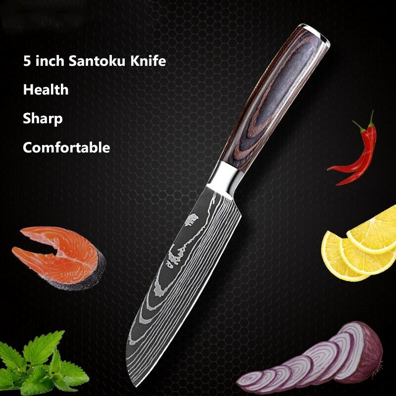 8PC Kitchen Knife Set Stainless Steel Sharp Chef's Knife Damascus Style for Gift - Fresh Stock Dated February 2026