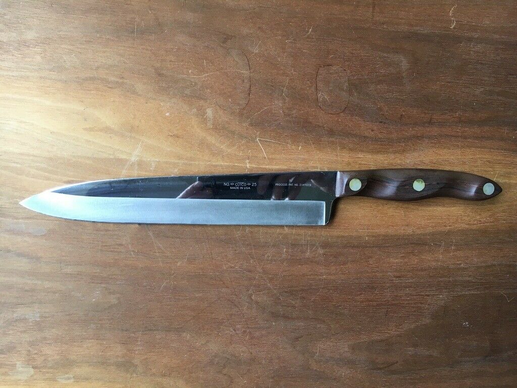 CUTCO NO. 25 Butcher carving Knife BROWN WOOD HANDLE MADE IN USA EX++ - Fresh Stock Dated January 2026