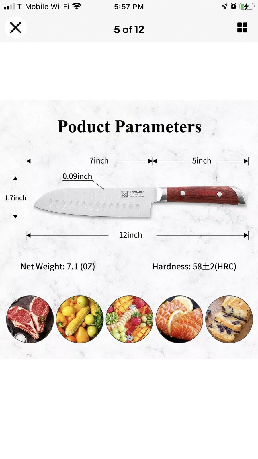 7 Inch Kitchen Santoku Knife German Stainless Steel New Open Box - Fresh Stock Dated February 2026
