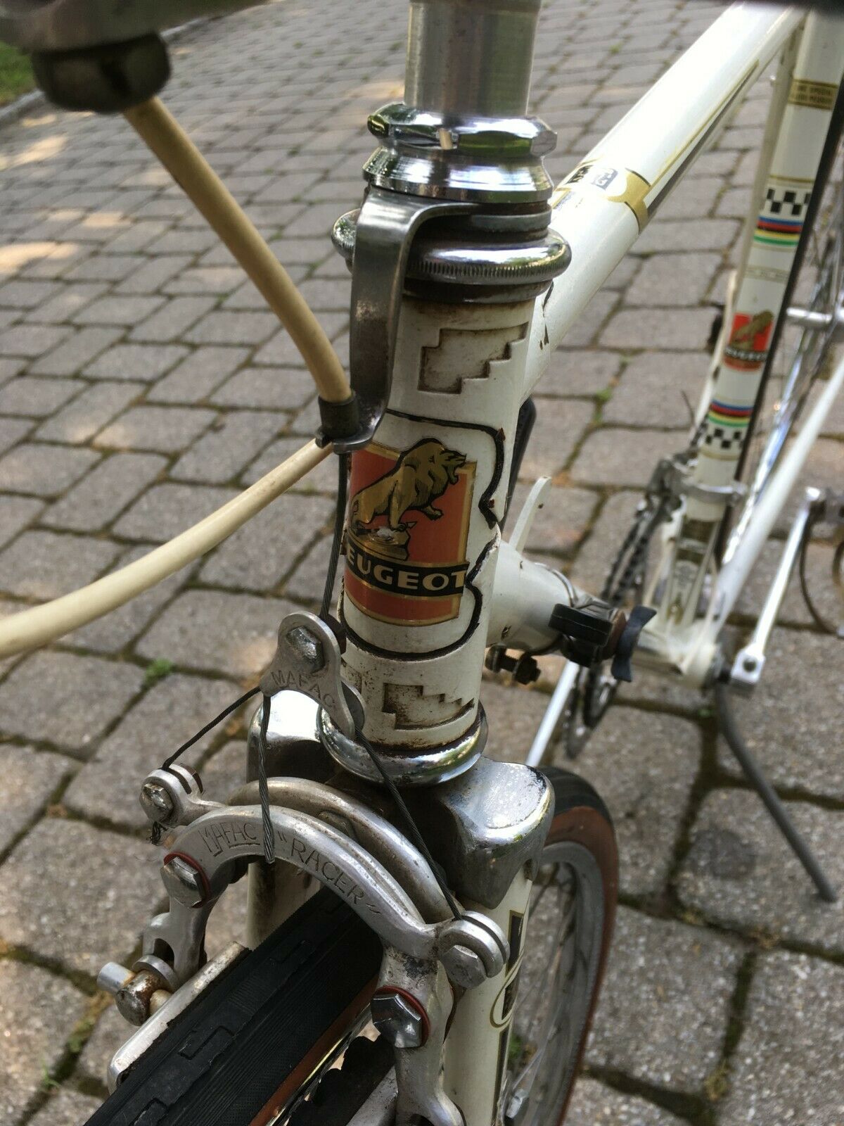 Peugeot vintage mens white France racing bike mans French road touring bicycle - Fresh Stock Dated December 2025