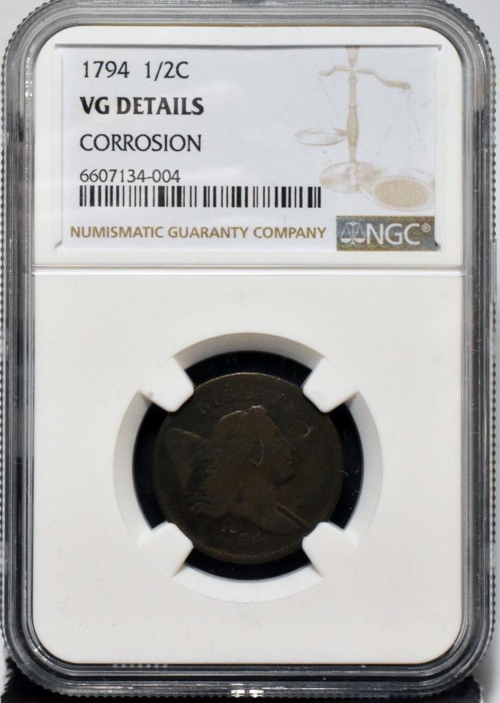 1794 SMALL LETTERS VG DETAILS NGC LIBERTY CAP HALF CENT ID#DD565 - Fresh Stock Dated December 2025