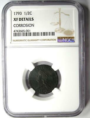 1793 Liberty Cap Flowing Hair Half Cent 1/2C - NGC XF Detail (EF) - Rare Coin! - Fresh Stock Dated December 2025