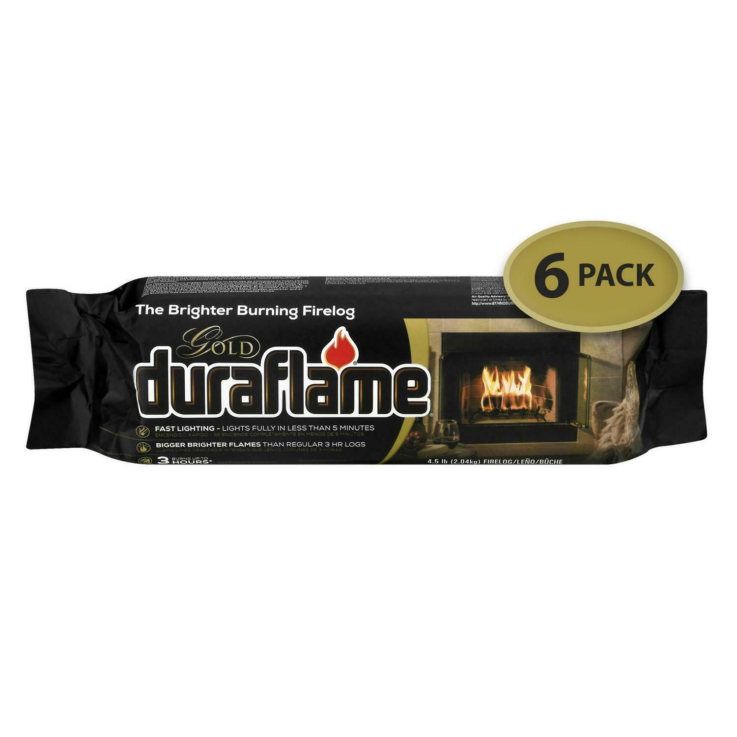 Duraflame Gold Ultra Premium 4.5lb Firelogs, 6-Pack Case, 3 Hour Burn (2x 6pk) - Fresh Stock Dated December 2025