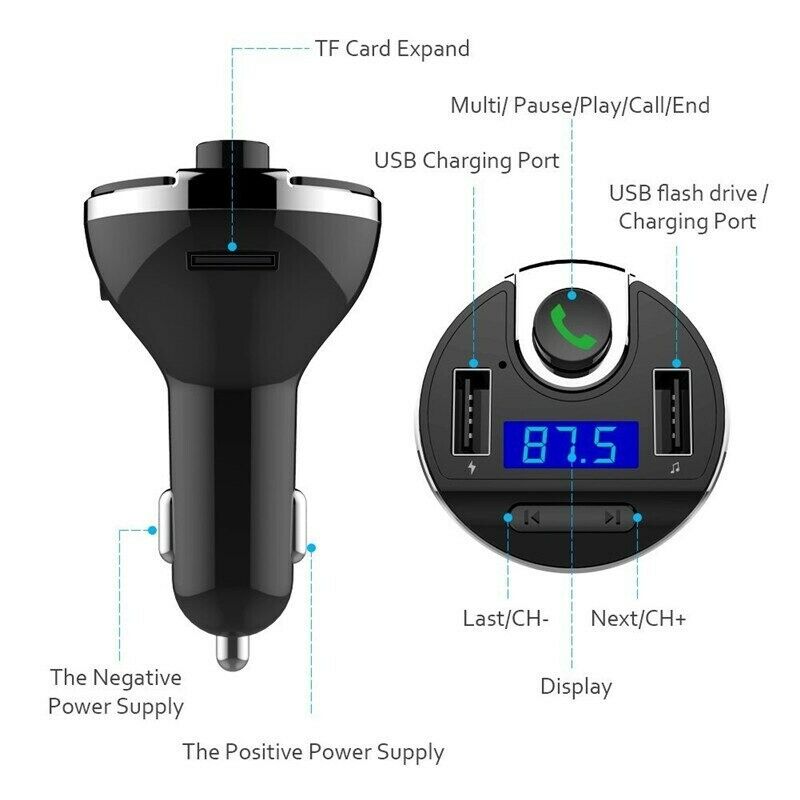 Bluetooth Music Player FM Transmitter Modulator Car Kit with 2.1A USB Car Charge - Fresh Stock Dated December 2025