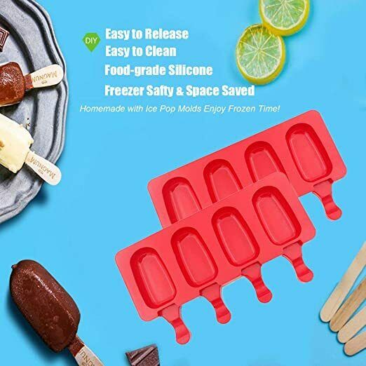 2 Pack Popsicle Molds, Silicone Popsicle Molds, Easy to Use,50 Popsicle Sticks - Fresh Stock Dated February 2026