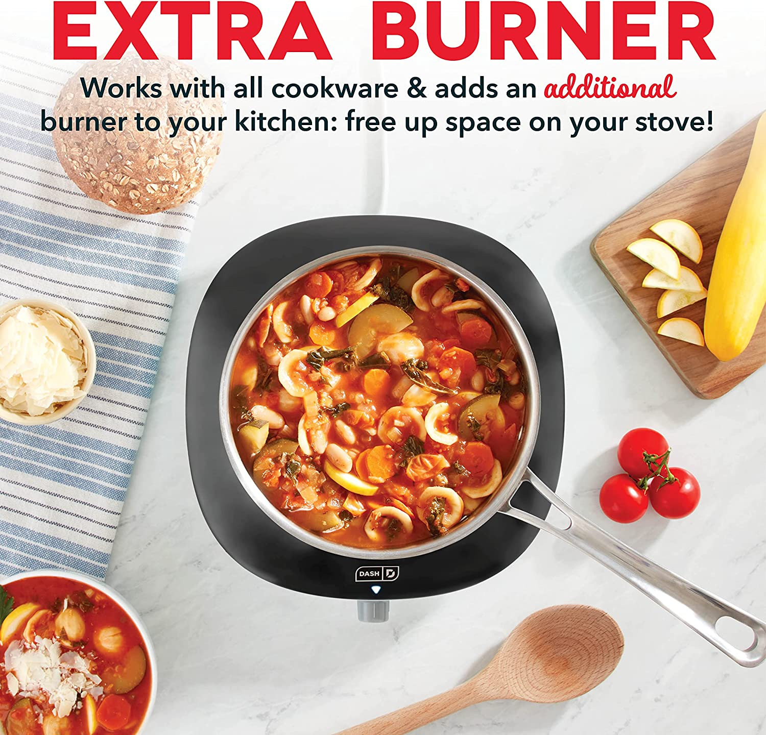 DASH Everyday Electric Cooktop with Infrared Heating, 5 Temperature Settings wit - Fresh Stock Dated February 2026