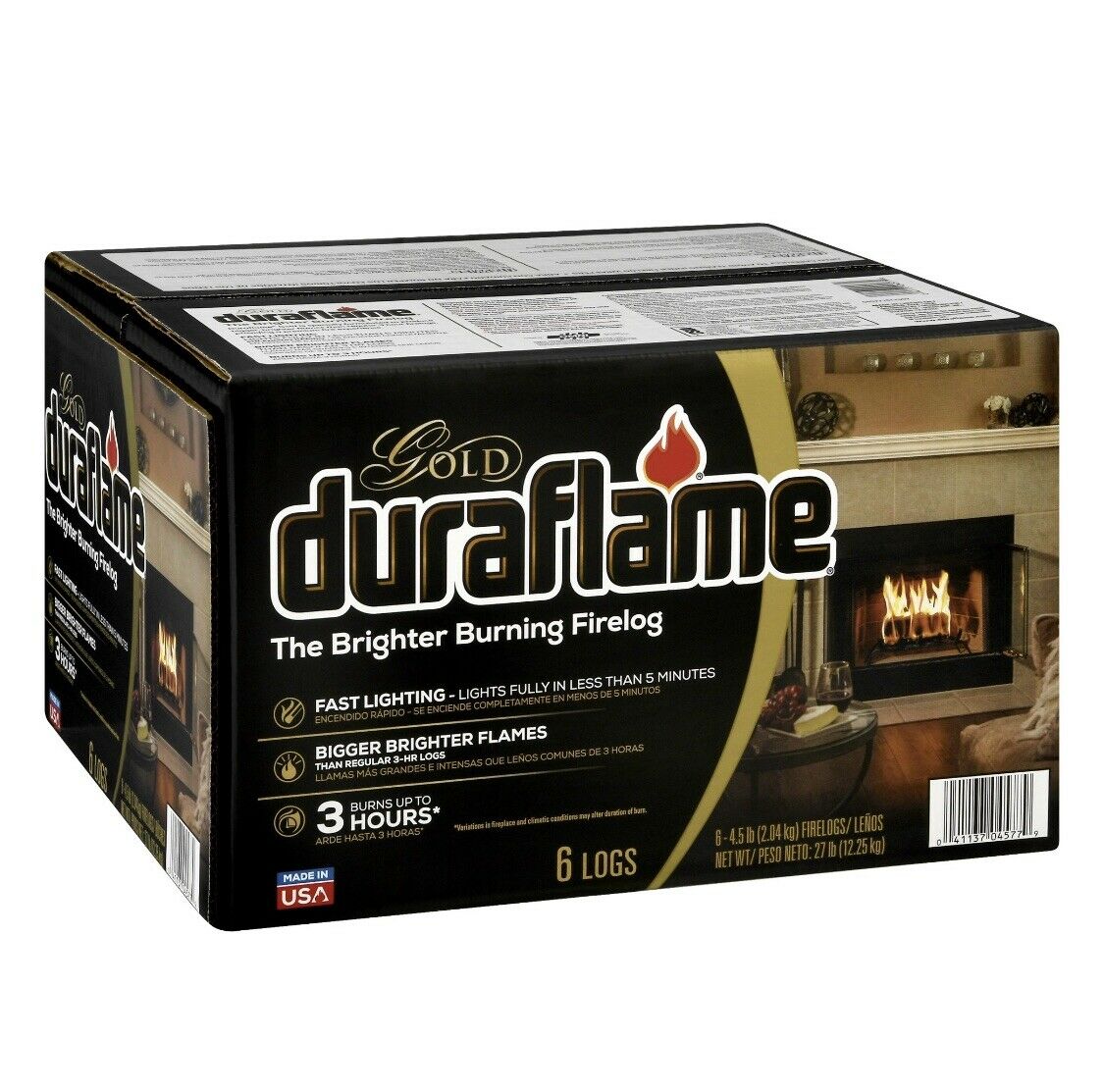 Duraflame Gold Ultra Premium 4.5lb Burning Firelogs, 6-Pack Case, 3 Hour Burn - Fresh Stock Dated December 2025