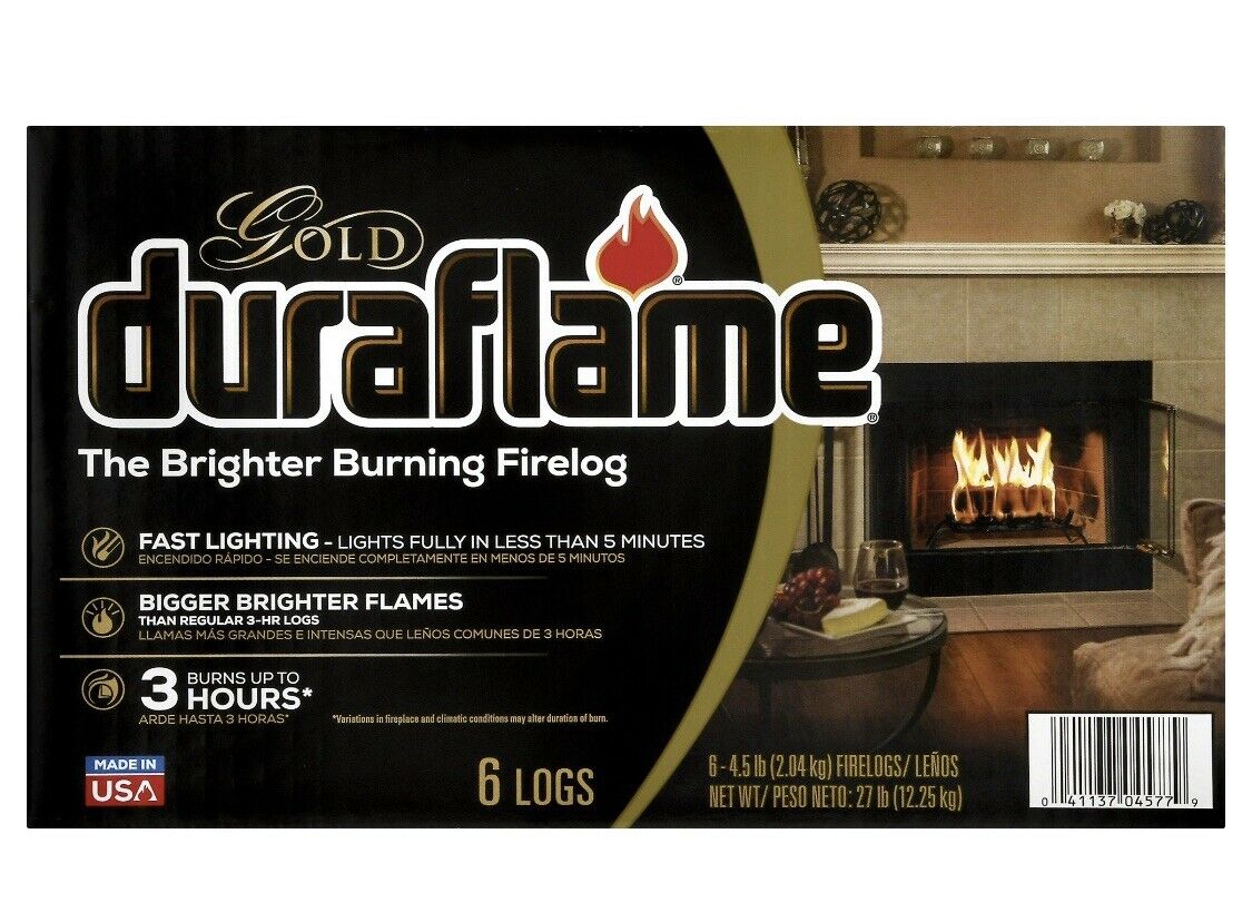 Duraflame Gold Ultra Premium 4.5lb Burning Firelogs, 6-Pack Case, 3 Hour Burn - Fresh Stock Dated December 2025