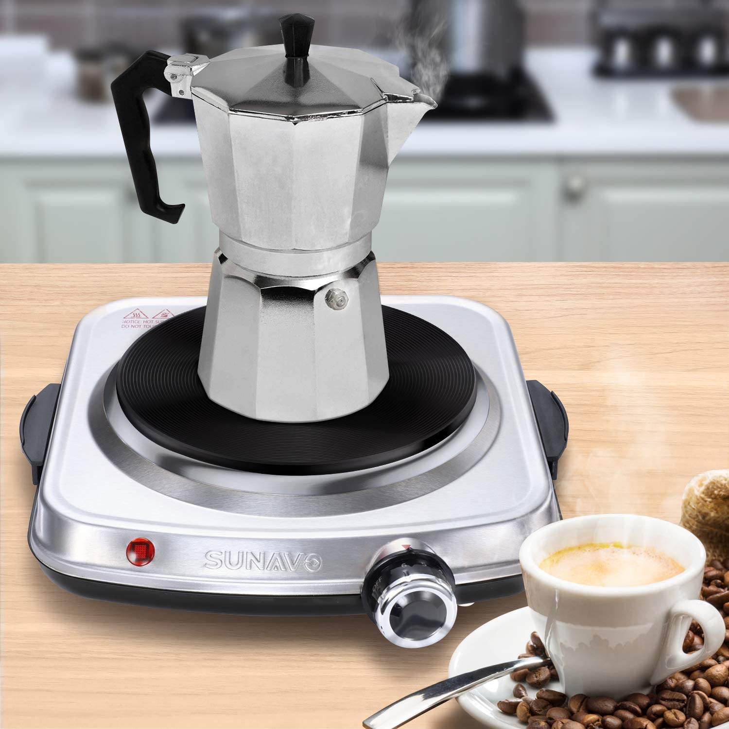 SUNAVO 1500W Hot Plates for Cooking, Electric Single Burner with Handles, 6 Powe - Fresh Stock Dated February 2026