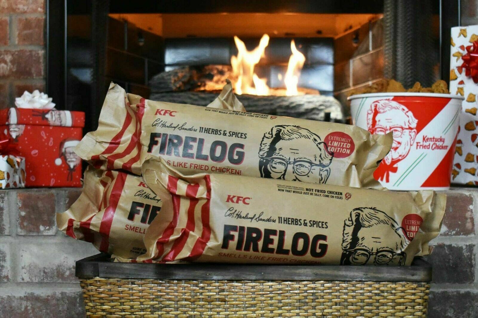 KFC Fire Log Enviro-Log 11 Herbs & Spices Kentucky Fried Chicken Duraflame - Fresh Stock Dated January 2026