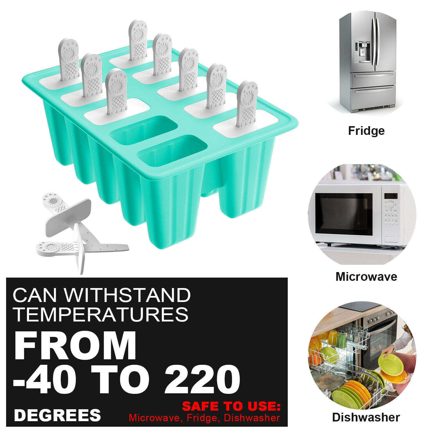 Ice Pop Molds Silicone Popsicle Frozen Moulds Maker Ice Cream Maker w/10 Sticks - Fresh Stock Dated February 2026
