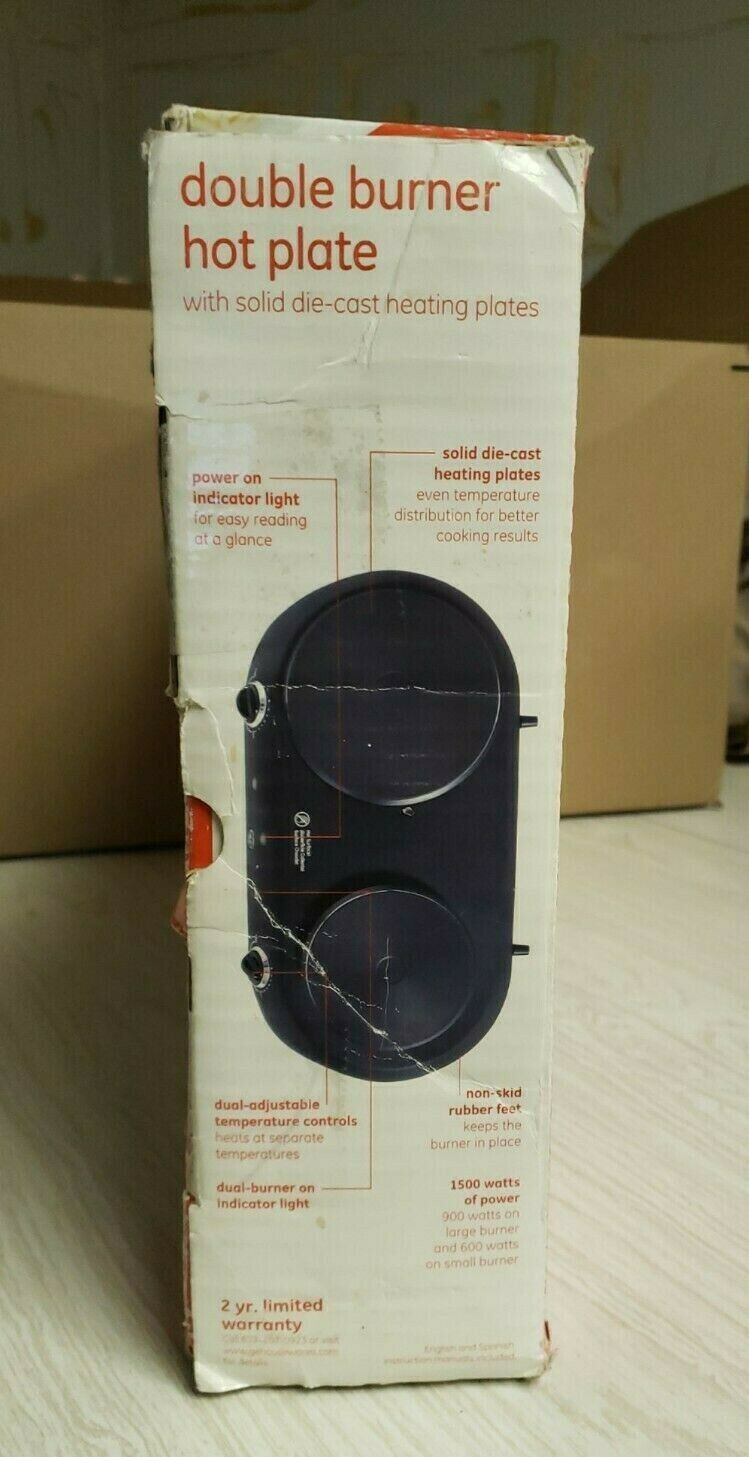 GE Double Burner Hot Plate Electric Portable Stove Solid Die Cast Heating Plates - Fresh Stock Dated February 2026