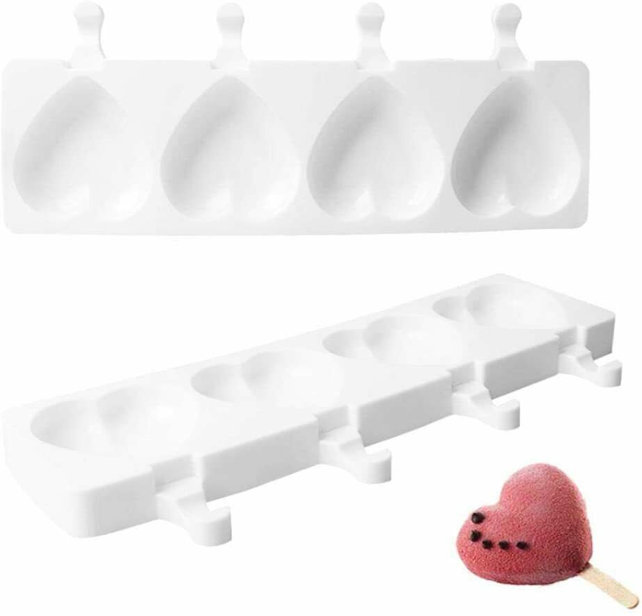 Silicone Frozen Ice Popsicle Maker 4 Cavities Cute Heart Shaped White NEW - Fresh Stock Dated February 2026