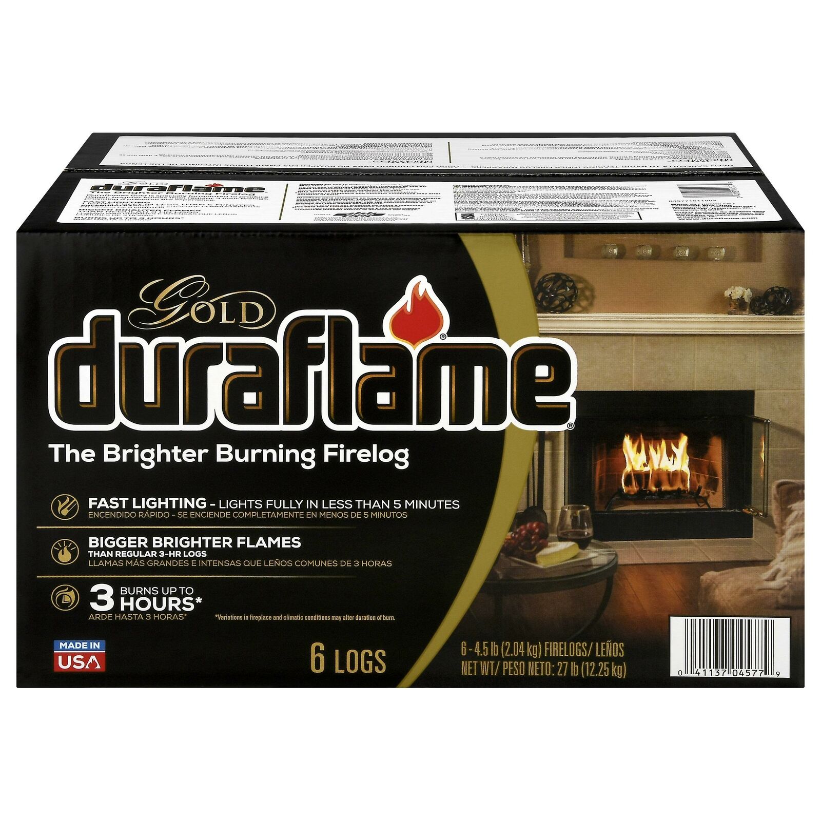 Firelogs Duraflame Gold Ultra Premium 4.5lb , 6-Pack Case, 3 Hour Burn - Fresh Stock Dated January 2026