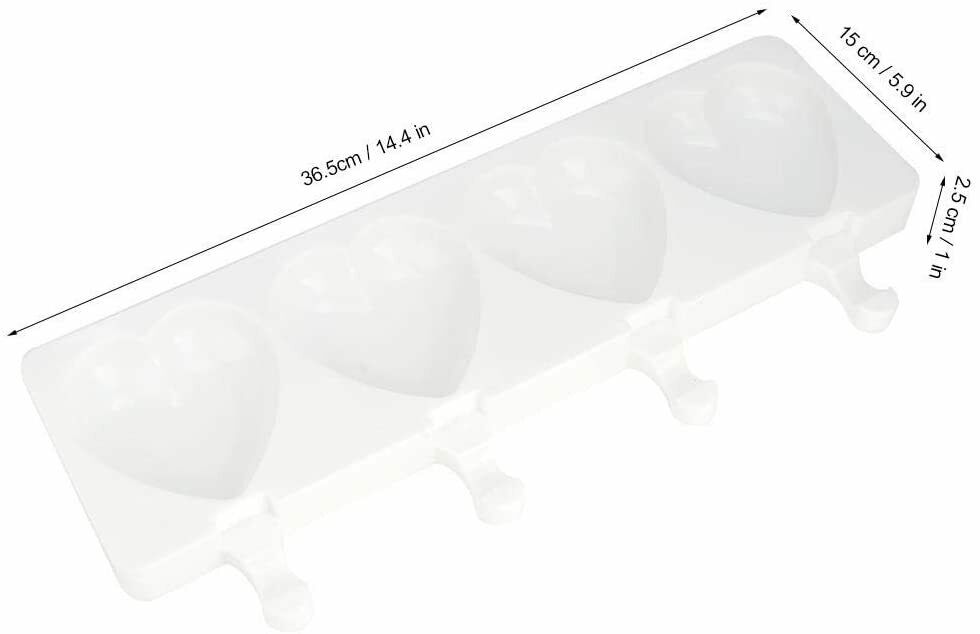 Silicone Frozen Ice Popsicle Maker 4 Cavities Cute Heart Shaped White NEW - Fresh Stock Dated February 2026