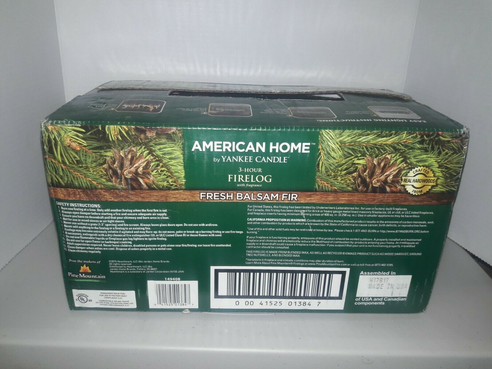 4 Pack Fire logs Yankee Candle Fresh Balsam Fir Fireplace Wood Burning - Fresh Stock Dated January 2026