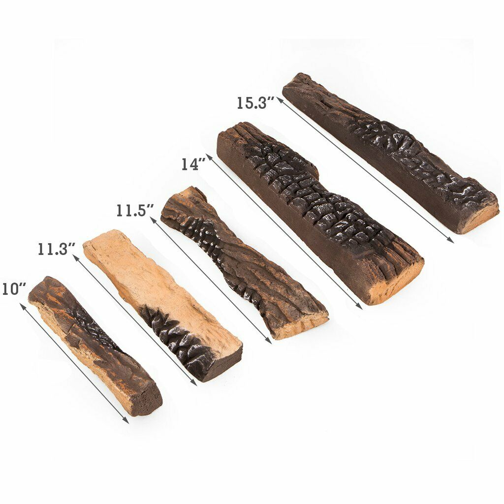 Decorative Realistic Flame 10 PC Petite Ceramic Wood Fireplace Firepit Log Set - Fresh Stock Dated December 2025