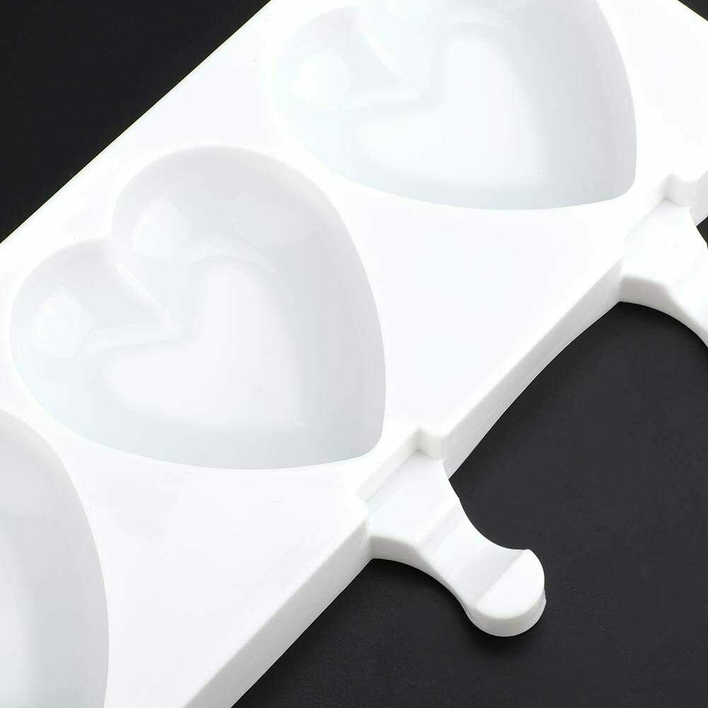 Silicone Frozen Ice Popsicle Maker 4 Cavities Cute Heart Shaped White NEW - Fresh Stock Dated February 2026