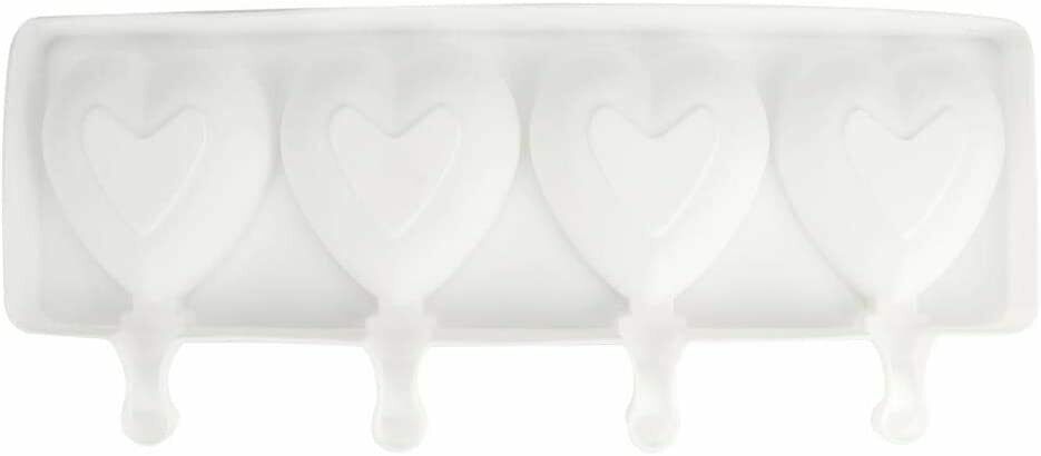 Silicone Frozen Ice Popsicle Maker 4 Cavities Cute Heart Shaped White NEW - Fresh Stock Dated February 2026
