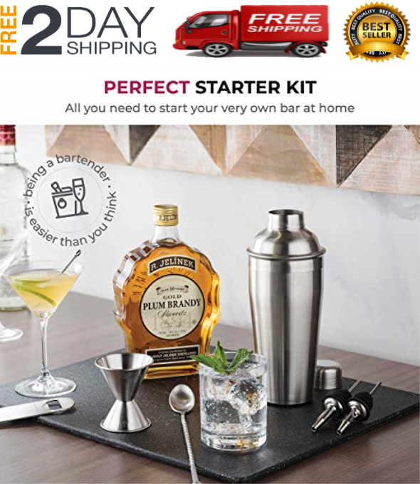 Set Para Preparar Y Mezclar Cocteles Vaso Mezclador,Cuchara Medidor Recetas-NEW - Fresh Stock Dated February 2026