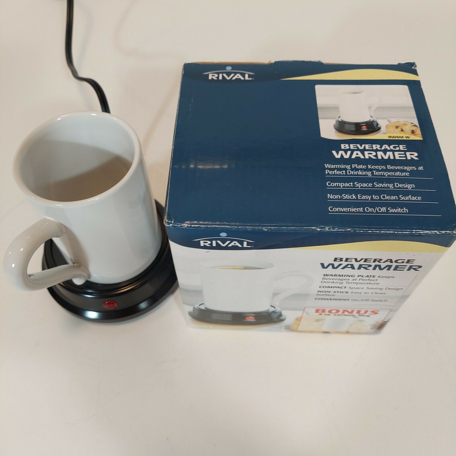 Rival Electric Beverage Warmer 2 Piece Set 8oz White Mug & Black Warming Plate - Fresh Stock Dated February 2026