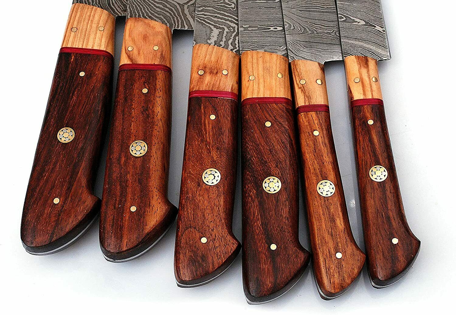 Handmade Kitchen Damascus Knife Set, 6 Piece Kitchen Chef Knife Set with Leather - Fresh Stock Dated January 2026