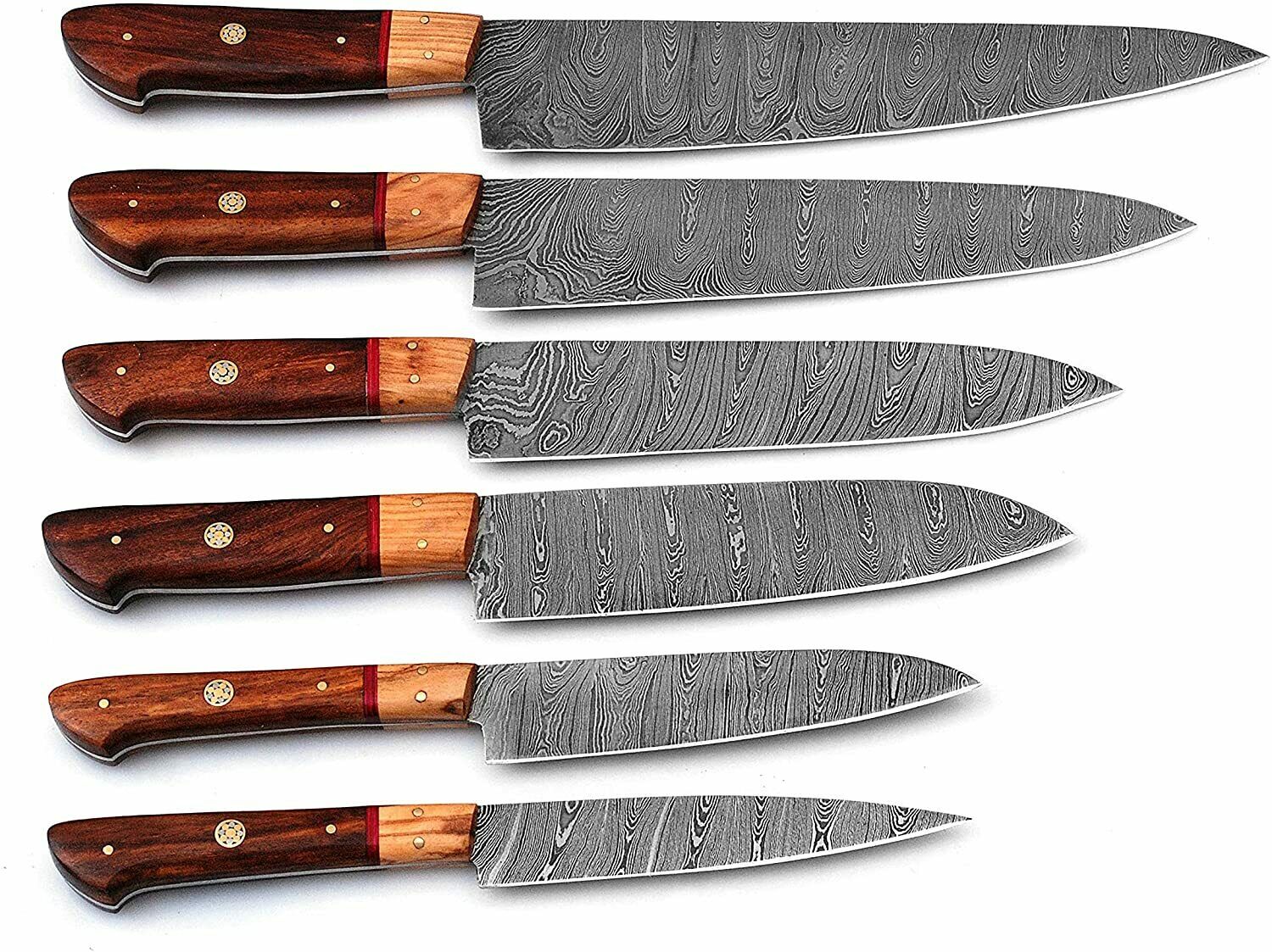Handmade Kitchen Damascus Knife Set, 6 Piece Kitchen Chef Knife Set with Leather - Fresh Stock Dated January 2026