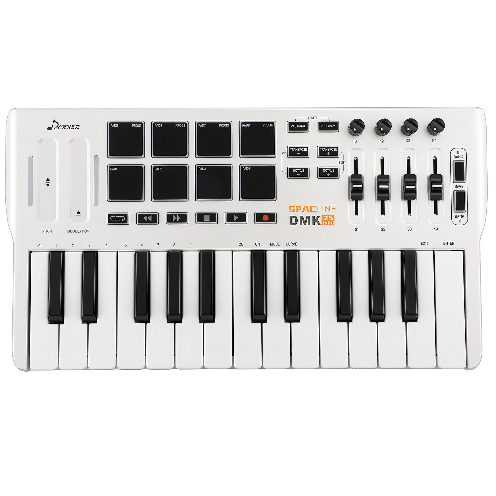 Donner Mini MIDI Keyboard Controller 25-Key with 8 Drum Pad Portable Light White - Fresh Stock Dated December 2025