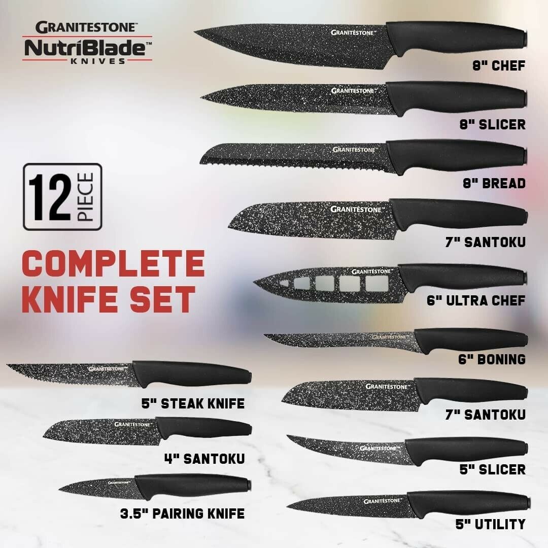 Granitestone NutriBlade 12 Piece Knife Set Nonstick High-Grade Stainless Blades - Fresh Stock Dated February 2026