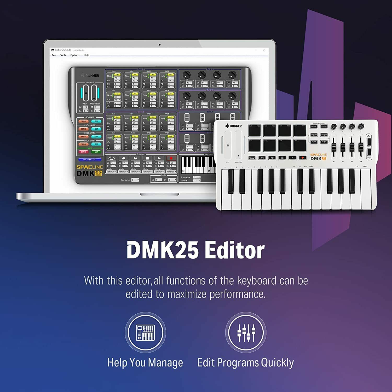 Donner Mini MIDI Keyboard Controller 25-Key with 8 Drum Pad Portable Light White - Fresh Stock Dated December 2025