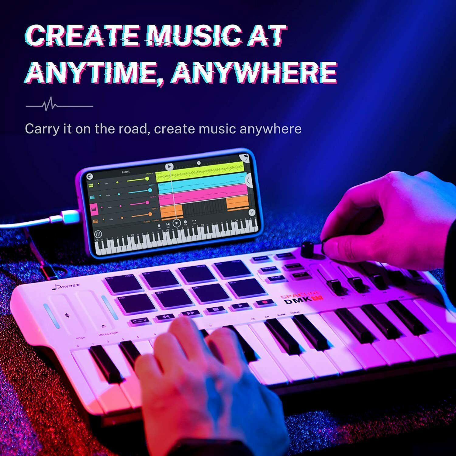 Donner Mini MIDI Keyboard Controller 25-Key with 8 Drum Pad Portable Light White - Fresh Stock Dated December 2025