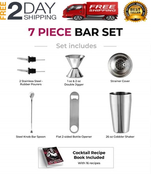 Set Para Preparar Y Mezclar Cocteles Vaso Mezclador,Cuchara Medidor Recetas-NEW - Fresh Stock Dated February 2026