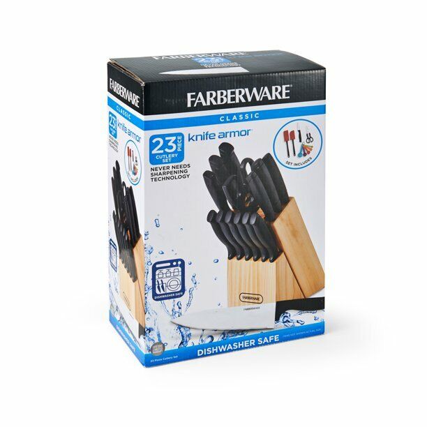 Knife Set, 23-Piece Kitchen Knife Set with Block Wooden Dishwasher Safe Cutlery - Fresh Stock Dated February 2026