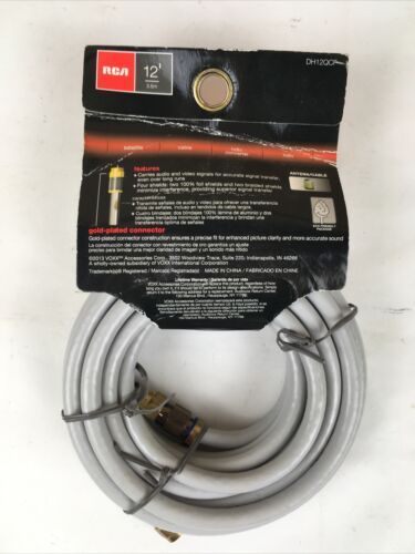 RCA DH12QCF Quad Shield RG6 12 Feet 3.6 Meter Coax Cable 3GHz HDTV Gold Plated - Fresh Stock Dated December 2025