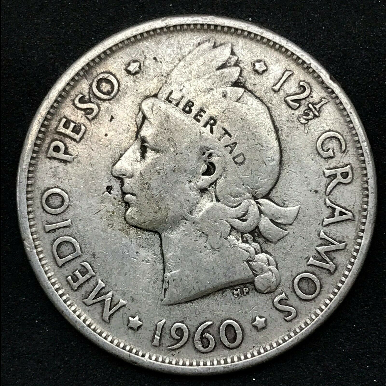 1960 Dominican Republic MEDIO - 1/2 Peso 0.900 Silver Coin KM #21 Item #2 - Fresh Stock Dated December 2025