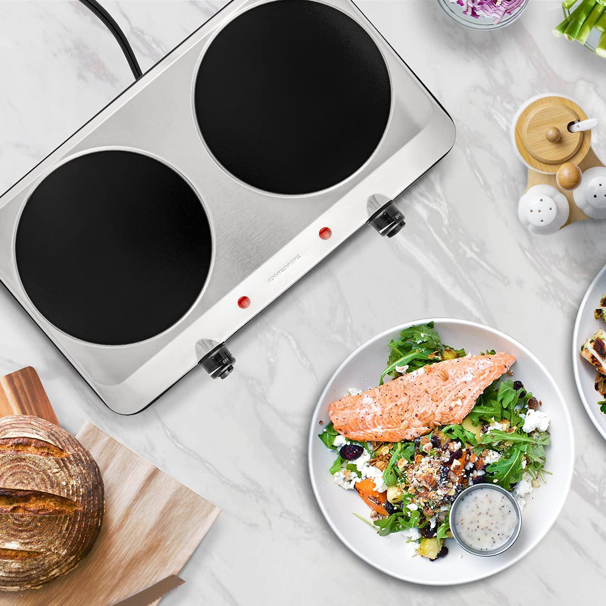 Electric Cooktop Burner Infrared Ceramic Glass Hot Plate 2 Two Cooking Stove - Fresh Stock Dated February 2026