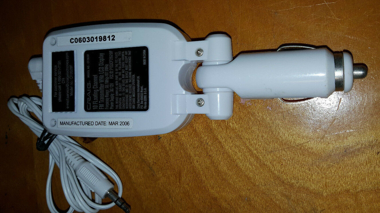 CRAIG FM TRANSMITTER W/LCD DISPLAY CF2028F 10 FLOATING CHANNEL WHITE - Fresh Stock Dated December 2025