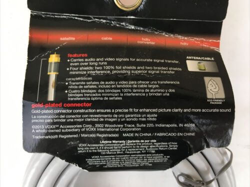 RCA DH12QCF Quad Shield RG6 12 Feet 3.6 Meter Coax Cable 3GHz HDTV Gold Plated - Fresh Stock Dated December 2025