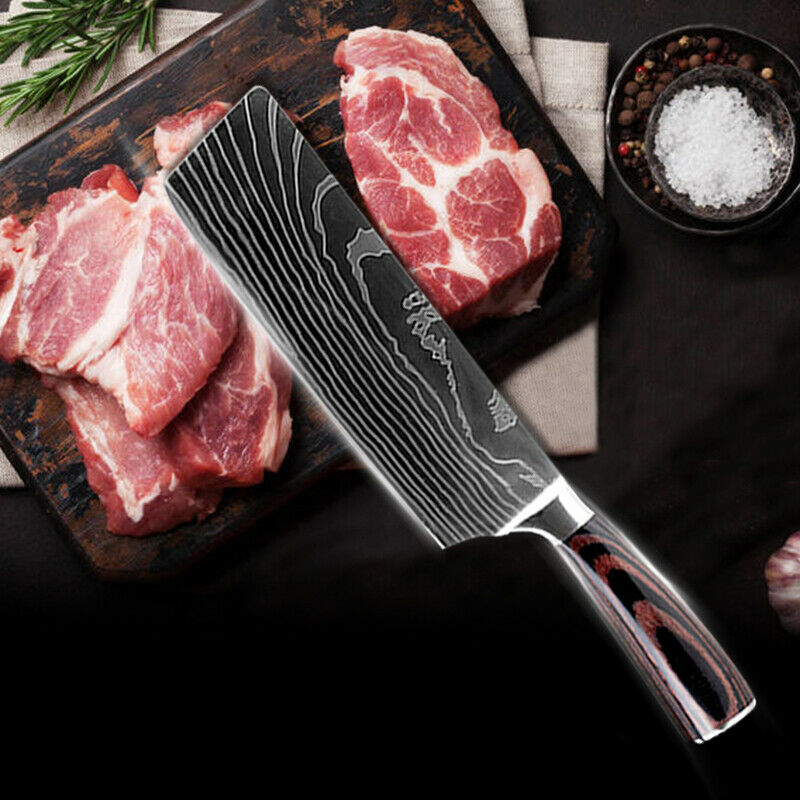 4 Piece Kitchen Knife Block Set Stainless Steel Damascus Chef Santoku Knives - Fresh Stock Dated February 2026
